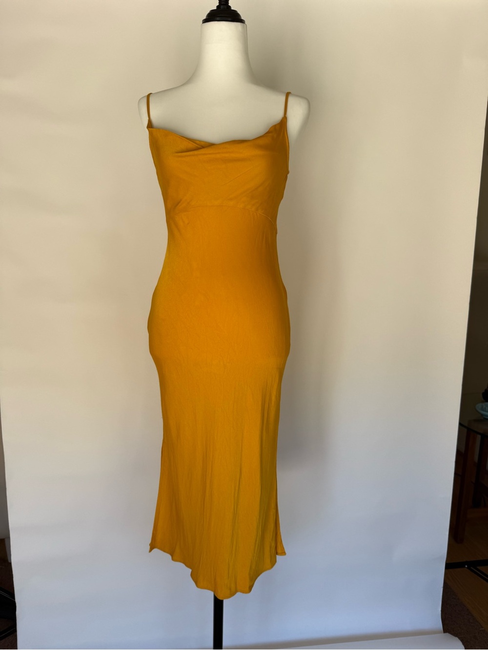 Anthropologie Mustard Marigold Yellow Cowl-Neck Slip Midi Dress
